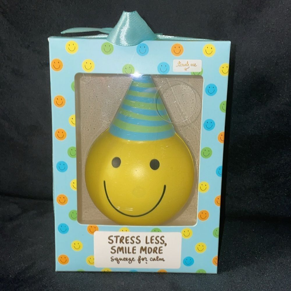 New Eccolo NIB smiley face with party hat celebration stress ball squeeze ball